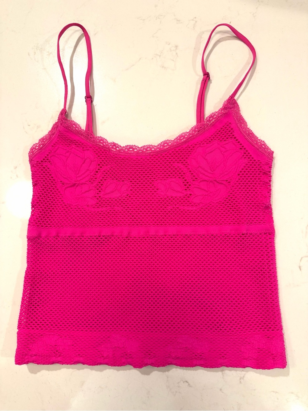 Anthropologie Seamless Crochet Tank Top Cami Size S/M Bright Pink NWT